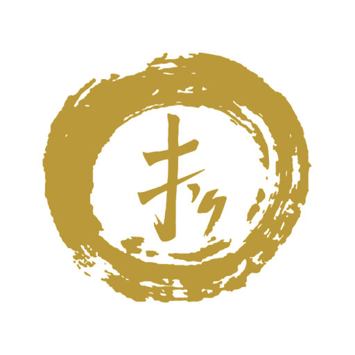 Logo con pennellata circolare dorata e simbolo al centro